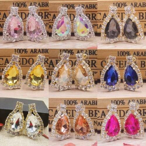 Newest pageant crystal earring brilliant rhinestone earring colorful masquarade earring women decorate jewelry earring