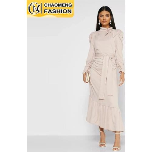 New Fashion Elegant Muslim Maxi Casual Dresses For Women Islamic Clothing Closed Abaya Arab Middle East Fashion Dress