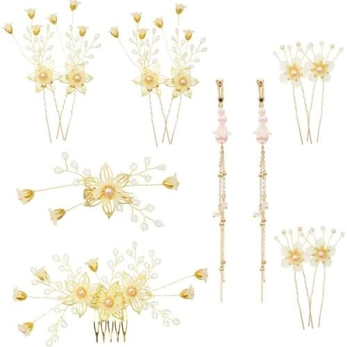New Design Leaves Wedding Hair Accessories Pearl Crystal Flower Bridal Hair Comb hairpin earrings sets Wedding Hair Jewelry Gift