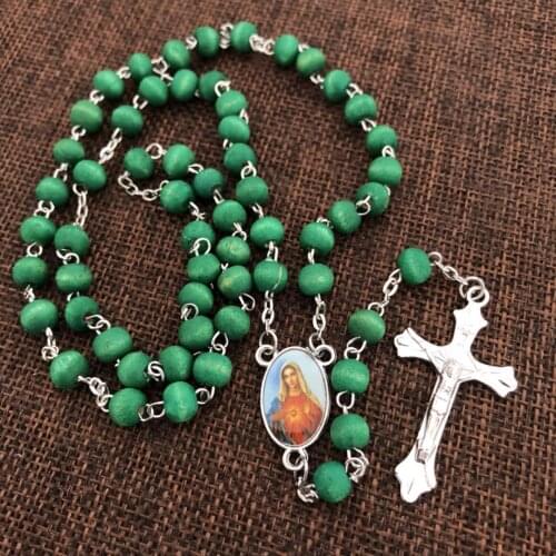 10pcs/pack colorful scented perfume rosary virgin mary center zinc alloy jesus cross pendant necklace oppbag packing