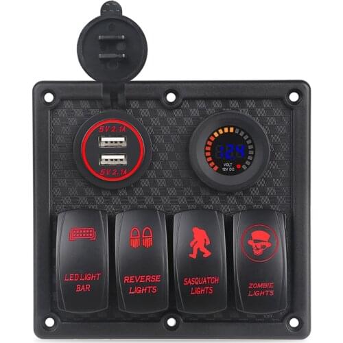 Car Auto Marine Rocker Switch Panel Boat with Voltmeter Socket USB Charger Car LED light On/Off Switch