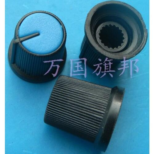 Free Delivery.Blue green plastic potentiometer knob head of blue 15 mm diameter and 15 mm high black and blue