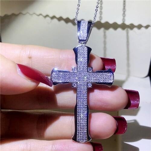 925 Sterling silver Big Cross Pendants Micro Pave 267pcs Cz Party Wedding Pendant with Necklaces for Women Men jewelry