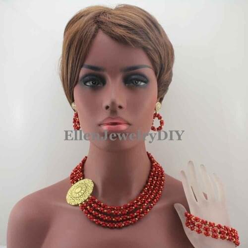 Popular Indian Coral Beads Necklace nigerian Wedding beads Jewelry Set Red Bridesmaid Party african Beaded Jewelry sets W13165