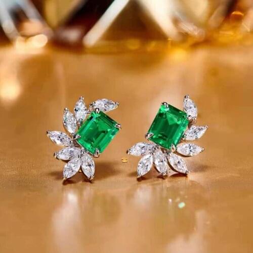 Luxury 925 Sterling Silver Earring Emerald Cut Emerald Created Moissanite Engagement Gemstone Ear Studs Earrings Fine Jewelry