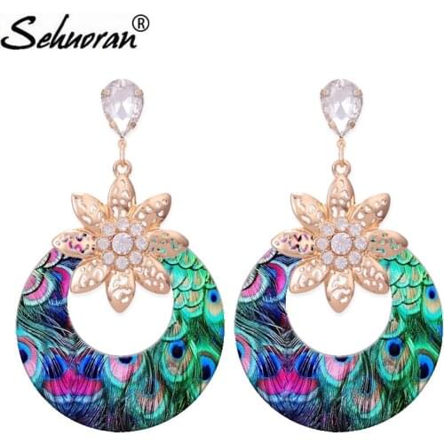 Sehuoran Oorbellen Drop Earrings For Woman Round Pendientes Drop Earrrings Wedding Print Wedding Earings Fashion Jewelry