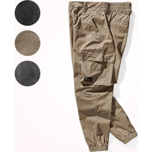 2021new Pocket Tooling Ankle Banded Slacks Men 's Elastic Worn Looking Washed-out Loose Jogger Pants