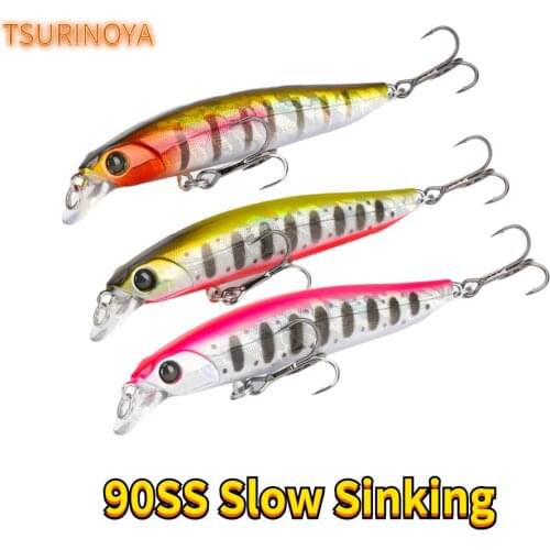 TSURINOYA 3Pcs Slow Sinking Minnow Fishing Lures DW103 90mm 10.8g Wobblers Bass Shallow Range Movement System Hard Baits