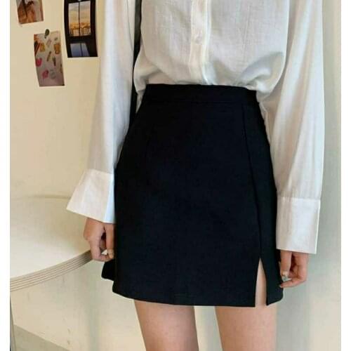 Woman Skirts 2021 Black Slit Skirt Loose High Waist A- line Skirt Skirt Women Mujer Faldas Saias Mulher