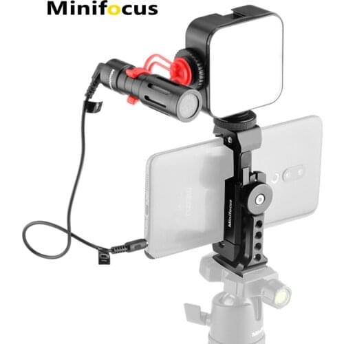 Mobile Cell Phone Clamp Cold Shoe Mount Led Video Light Microphone Vlog kit for iPhone 11 Android Smartphone Vlogging Hand Grip