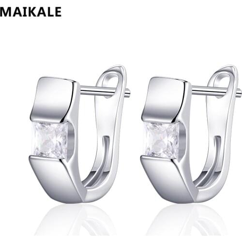 MAIKALE Korean Earrings AAA Cubic Zirconia Square Stud Earrings For Woman Temperament Wild Earrings Silver Color Fashion Jewelry