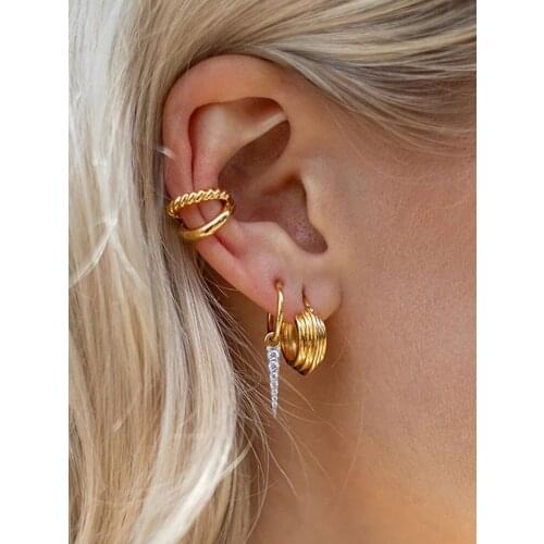 LUNA CHIAO Women Fashion Jewelry Metal Ear Cuff Triangle Pendant Huggies Hoops Earrings