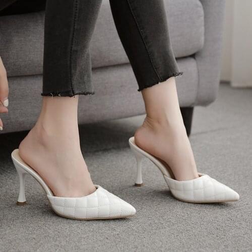 2021 New Summer elegant mules for women pointed toe sexy high heels woman pumps slip on dress party shoes white size 41