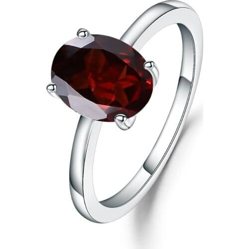 Gems Ballet Romantic 2.21Ct Oval Natural Red Garnet Gemstone Rings For Women Engagement Genuine 925 Sterling Silver Ring Fine