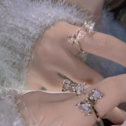 Simple and Sweet Three-dimensional Bow Ring Micro-inlaid Zircon Bow Ring Ring Full Diamond Ring Female Accessories for Women