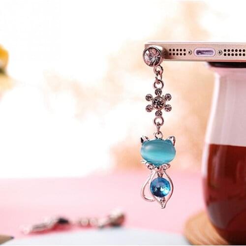 3.5 mm Jack Cat Crystal Anti Dust Plug Earphone Cap Stopper Earphone Jack Plug Cute cat Accessories for samsung Phone Cup