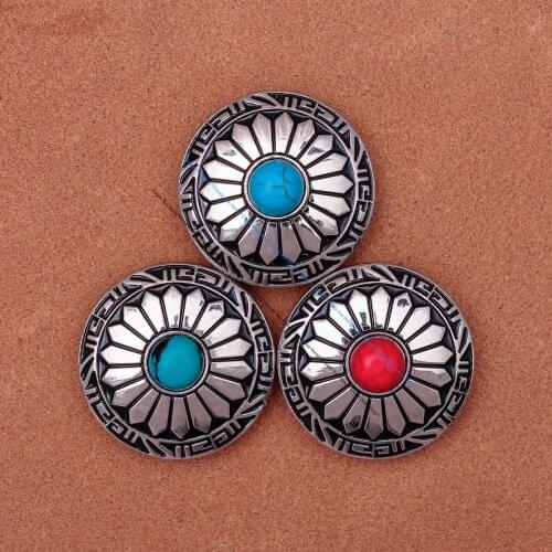 3pcs 30mm Silver Sun Flower Mix Color Real Turquoise Stone Leathercraft Belt Western Saddle Conchos
