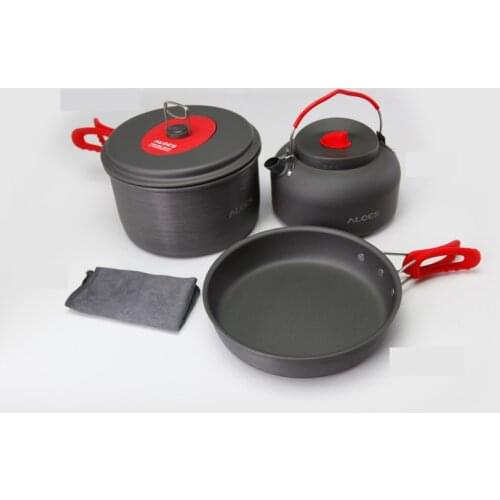 Alocs Portable Ultralight Aluminum Pan Pot Kettle Dishcloth Set Outdoor Non-Stick Camping Hiking tableware set