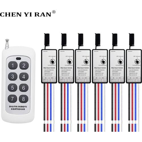 433MHz RF Wireless Remote Control 6/8 Channel/Gang/way Transmitter and DC6V 12V 24V Receiver Smart Home Swicth For Light/LED