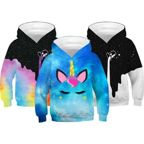 Unicorn Kids Hoodies Spring Cartoon Beautiful Starry Sky Sweatshirt For Girls Boys Children Hooded Coat Christmas Gifts