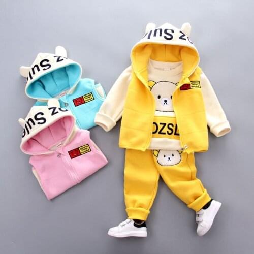 Children Cotton Autumn Winter Baby Boys Add Velvet T-Shirts Vest Pants 3Pcs/sets Kids Fashion Toddler Casual Clothing Tracksuits
