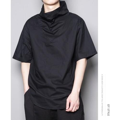 Original personality design dark loose Yamamoto high-collar short-sleeved t-shirt male fashion stylist jacket hip-hop