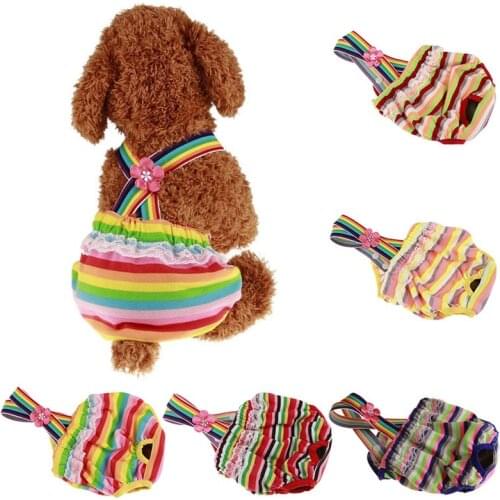 Pet Dog Cotton Sanitary Pants Stripe Physiological Sanitary Briefs Menstrual Suspender Nappy Diaper Underwear For Female Pet Dog