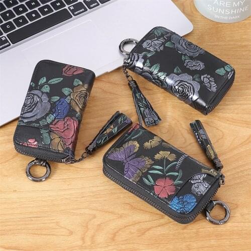 Delicate Car Key Purse Genuine Leather Car Key Holder High Capacity Multifunctional Key Wallet Coin Purse Change Wallet F1092