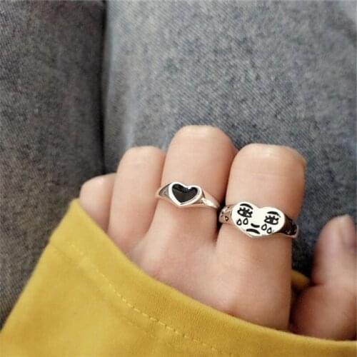 Cxwind Creative Cry Face Rings for Women New Trendy Female Resizable Heart Ring Jewelry Ladies Night Club Jewelry Gifts Anillos