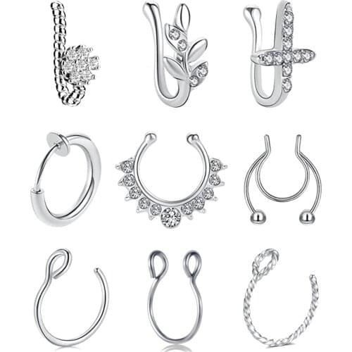 Fake Nose Rings 20G Clip On Nose Ring Surgical Steel Nose Cuffs for Non Pierced Faux Septum Nose Rings Hoop Non Piercing Jewelry