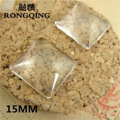 RONGQING 15MM 200pcs/lot Square Cabochon DIY Hand made Transparent Clear Glass Supplies Jewelry Accessories