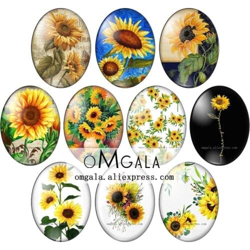 Summer Motivational Sunflowers Daisy Paintings 13x18mm/18x25mm/30x40mm Oval photo glass cabochon flat back Making findings