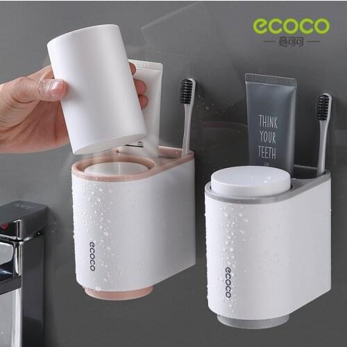 Ecoco Magnetic Toothbrush Holder With Cups, Toothbrush Storage Dust-proof, Wall-mounted Bathroom Mouthwash Cups Storage