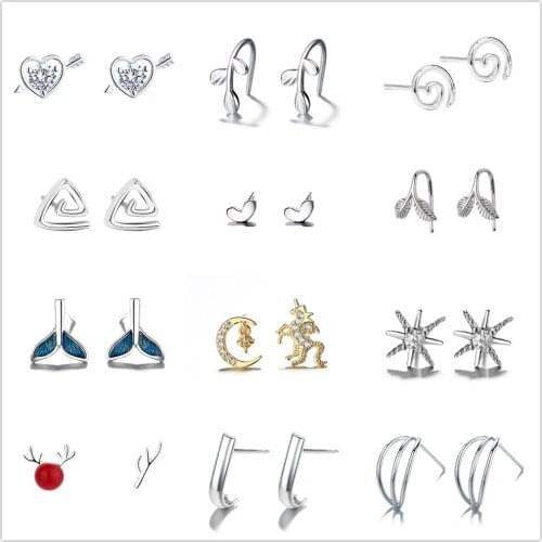 Tiny Small Geometry Love Heart Mermaid Earring Sun Solar Unicorn Deer Leaf Stud Earrings For Girls Minimalist Bridal Bijoux