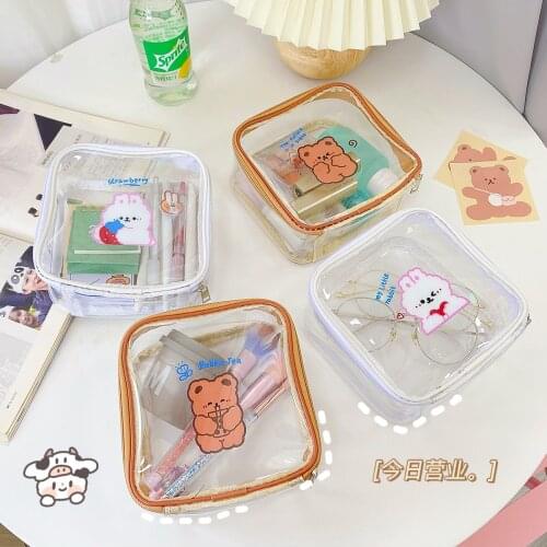 Bear PVC Cosmetic Bag Transparent Large Capacity Portable Toiletry Bag Storage Bag Kawaii Pen Box Travel Makeup Pouch Jelly Bag