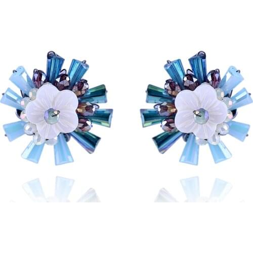 Trendy Crystal Stud Earrings for Women and Girls Handmade Beaded Round Shape Statement Earrings Jewelry Bijoux 3378