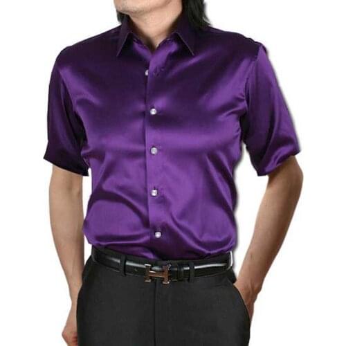 ANPOETCHY Brand Men Faux Silk Shirt Bright Fabric 14 Color Short Sleeve Dress Shirt Korean Fashion Clothing Plus Size