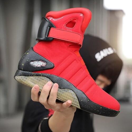 Free Shipping Men Sneakers USB Charging Led Luminous Shoes Back To Future High Top Shoes For Man Big Size46