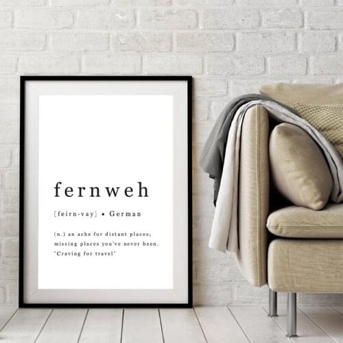 German Fernweh Definition Canvas Print Travel Poster Modern Typography Quote Art Painting Picture Study Living Room Wall Decor