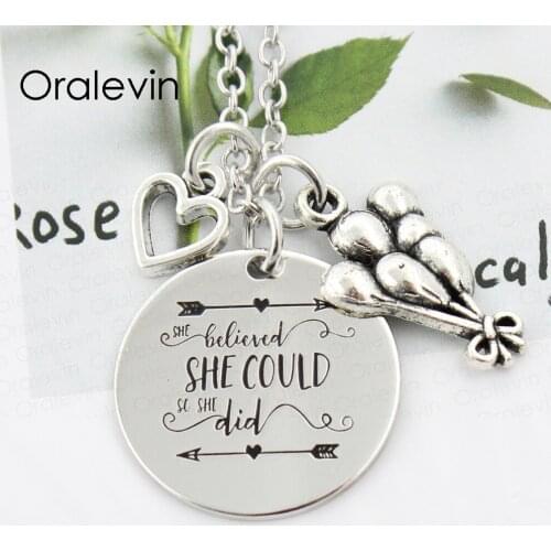SHE BELIEVED SHE COULD SO SHE DID Pendant Charms Necklace Gift Jewelry 10Pcs/Lot #LN448