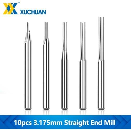 2 Flute Straight Milling Cutter 10pcs 3.175mm Shank End Mill For Acrylic Hardwood MDF PVC Engraving CNC Milling Tools