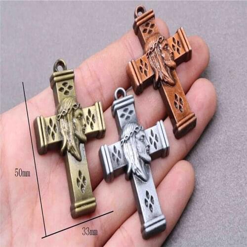 Religious classic vintage bronze cross medallion pendant. Thick jesus avatar icon cross medal pendant.10pcs