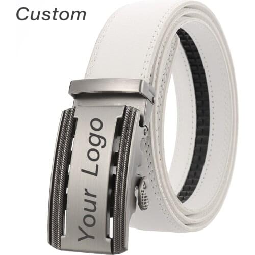 Personalized Mens White Leather Belt Business Custom Engraved Name Logo Mens Automatic Buckle Belt Accessories Waistband Gifts