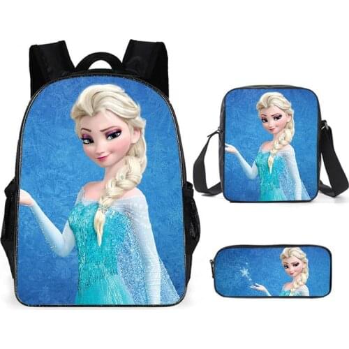 Disney 3pcs Princess Disney Children Backpack Elsa Schoolbag Cartoon Frozen Girl Boy Gift Bag For School student