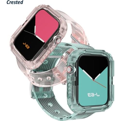 Case+Strap for Apple Watch Band 44mm 40mm 42mm 38mm Soft Transparent Silicone belt correa Bracelet iWatch series 5 4 3 se 6 band