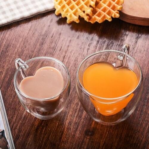 180ml/240ml Heart Love Shaped Double Wall Glass Mug Resistant China Tea Mug Double Glass Coffee/Tea/Cute/Travel Cups And Mugs
