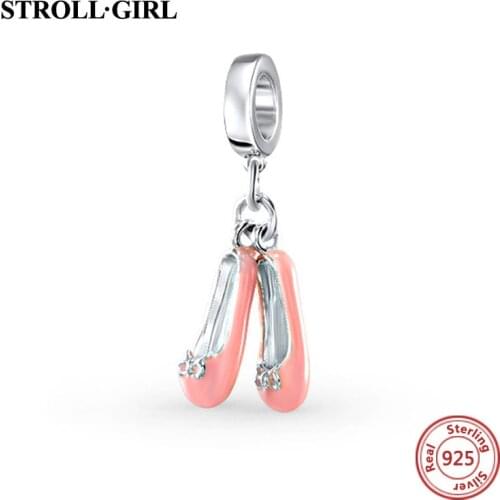 Fine Diy Beads Crafts Cute Pink Shoes Charms 925 Sterling Silver Fit Original European Bead Bracelet Pendant Jewelry Gift