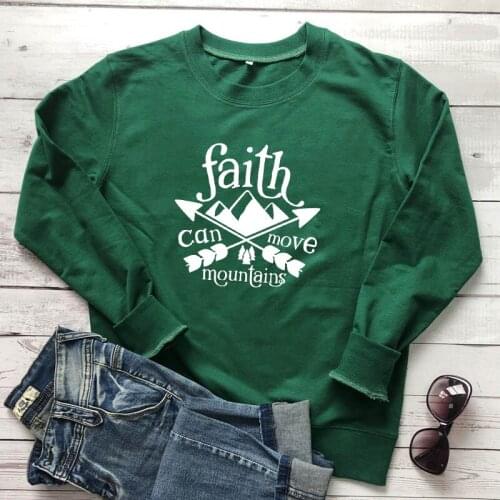 Faith Can Move Mountains Arrow Print Sweatshirt Women Religious Christian Sweatshirts Aesthetic Unisex Encouragement Pullovers