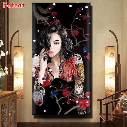 Tattoos Japanese Girl diamond painting Full Square/Round drill diamond embroidery portrait Darkness Woman 3d cross stitch PP2230