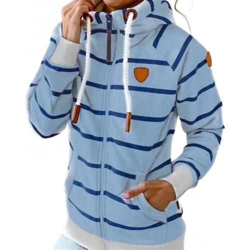 Sweatshirt Hoodis Zipper Long Sleeve Stripes Hoodie Autumn Winter Pocket Stripes Design with Pockets Zip Closure Sweatshirt Coat
